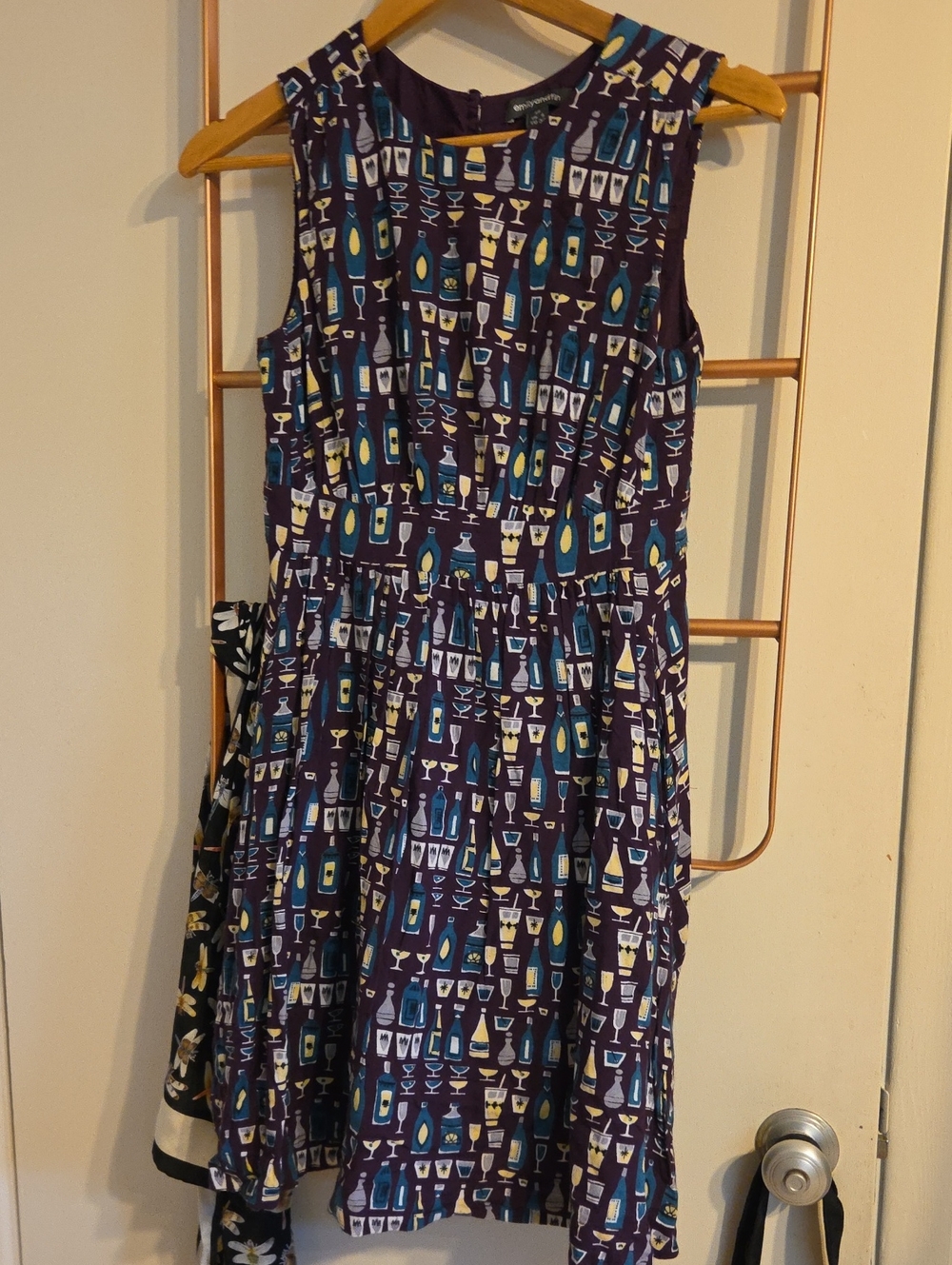 Emily And Fin Wine And Martini Glass Printed Purple Sleeveless Dress